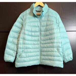 Lands End Wanderweight Down Quilter Puffer Jacket 1X Blue Full Zip Outdoors